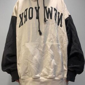 Brandy Melville Black and Cream Hoodie